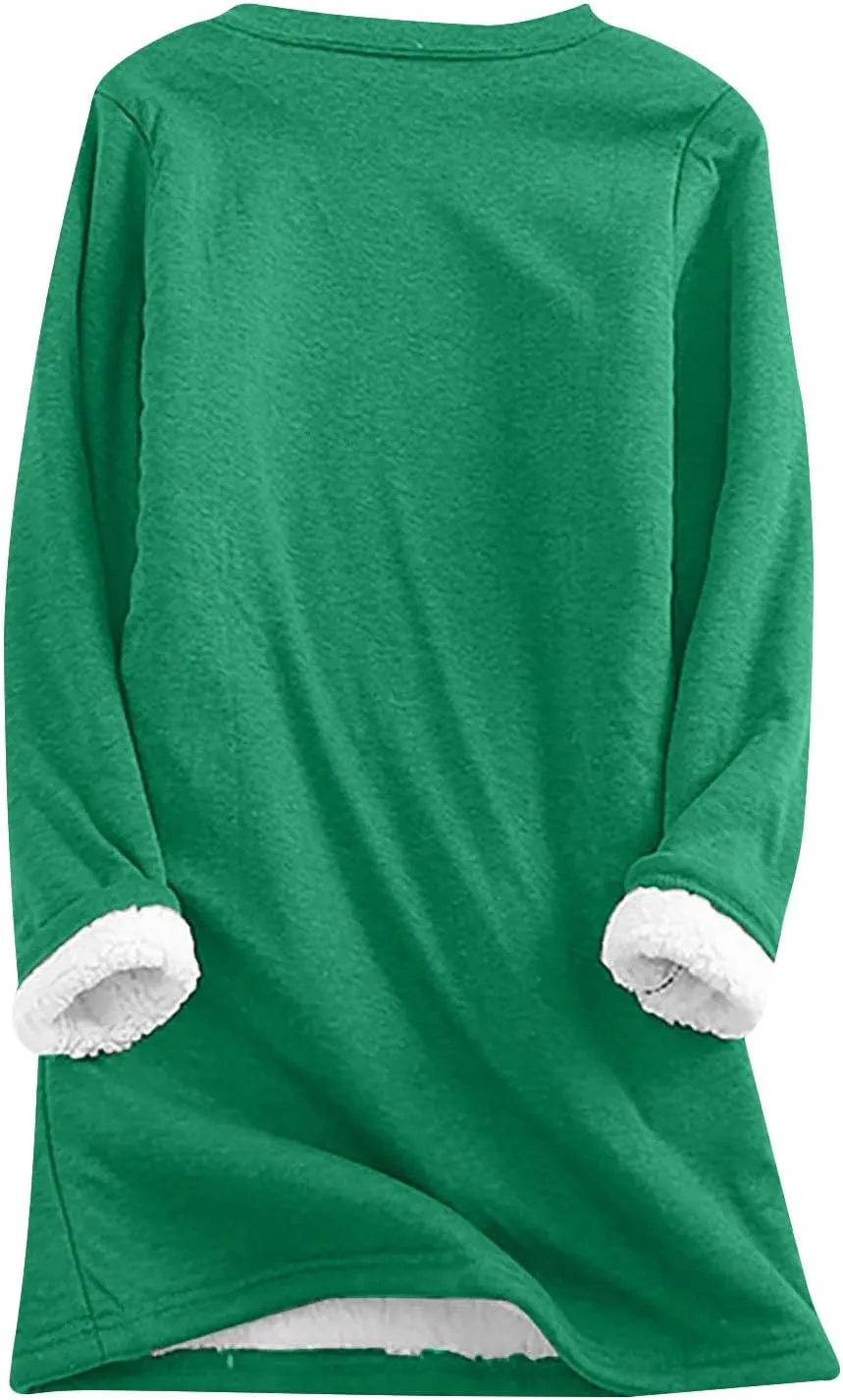 Sherpa Lined Sweatshirt Women Fleece Pullover Sweatshirt with Pockets Crewneck Pullover Fuzzy Thermal Underwear Tops