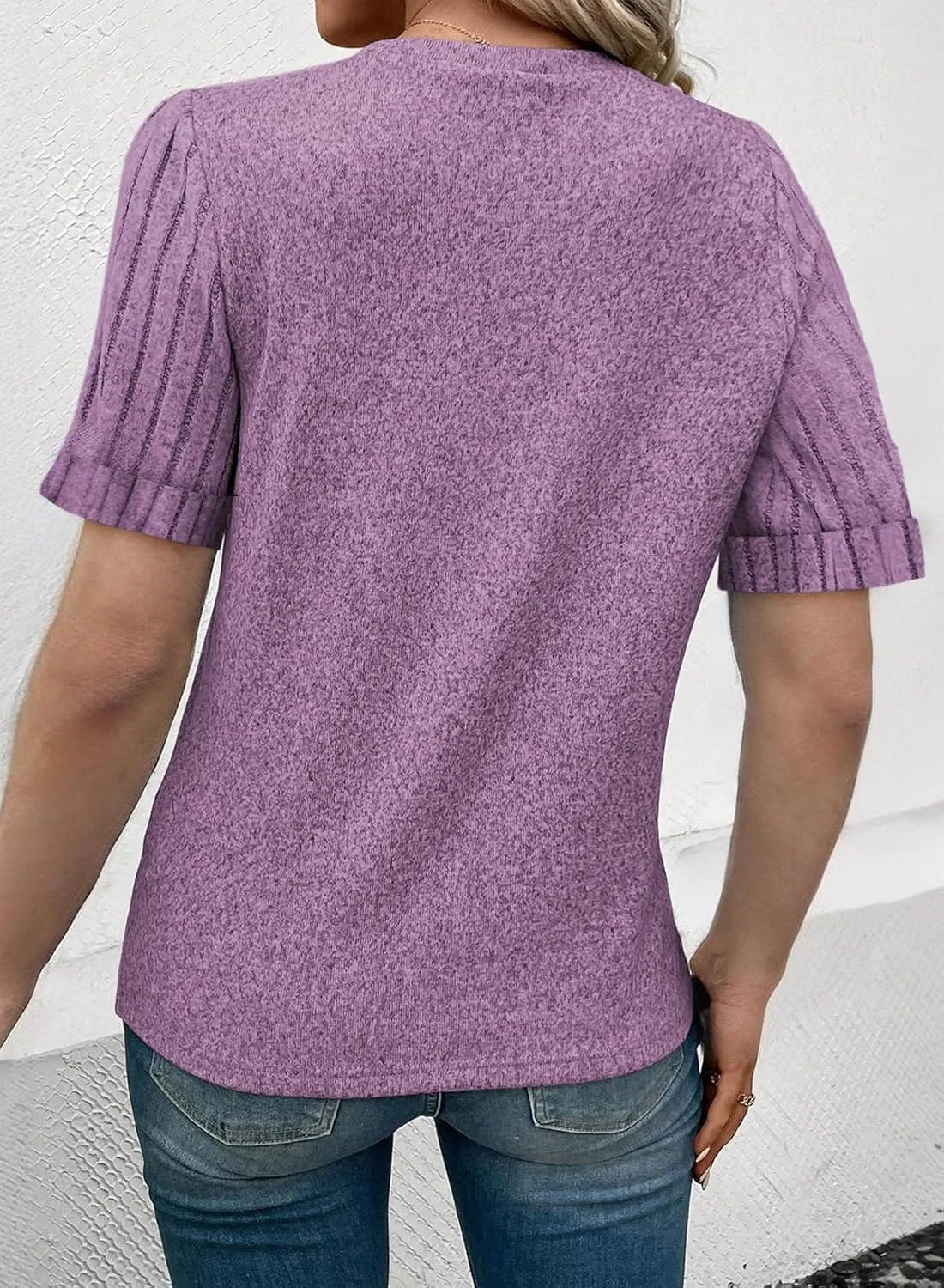 SHEWIN Women's Short Sleeve Summer Tops Crewneck Knit Solid Loose Casual Basic T Shirts Tee Blouses