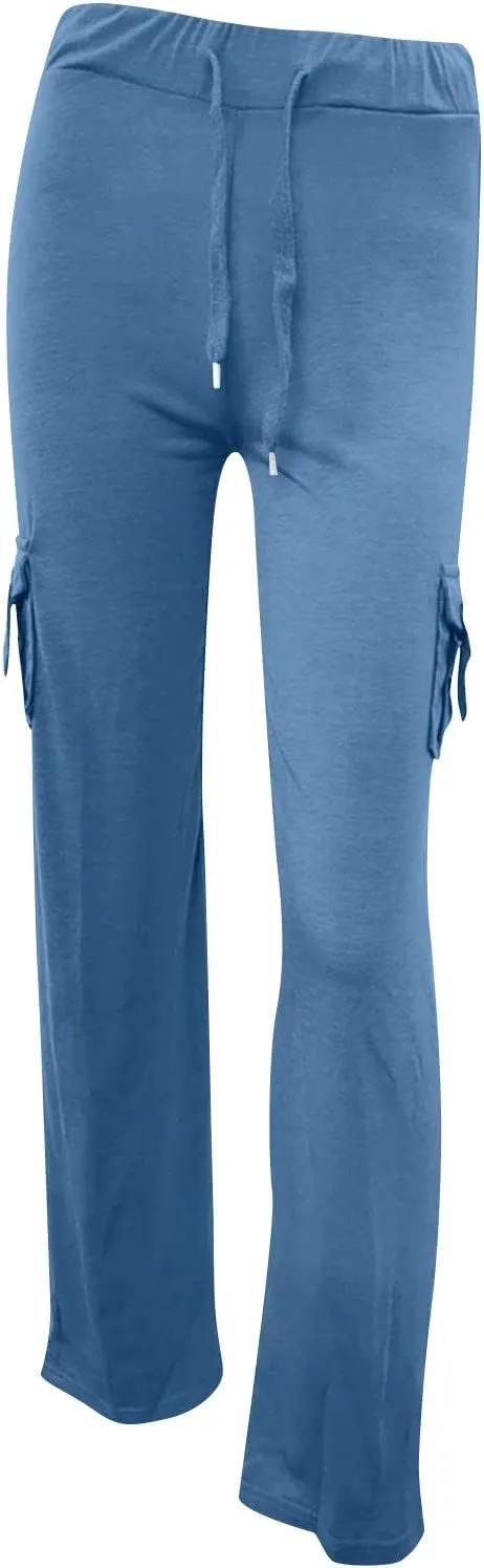 SHOPESSA Wide Leg Cargo Pants for Women High Rise Yoga Leggings with Pockets Plus Size Y2K Drawstring Straight Leg Pants