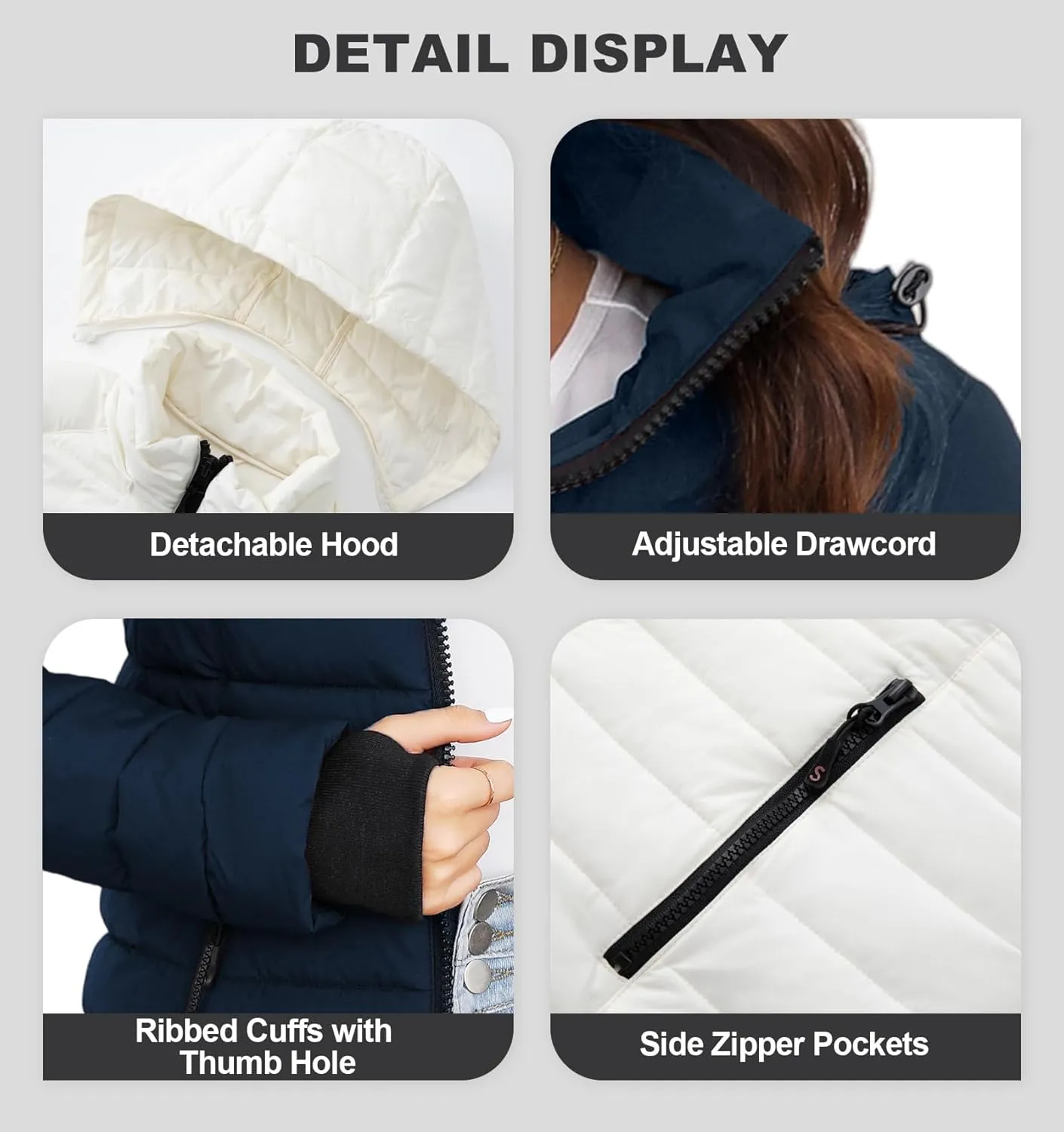 SLOWTOWN Womens Lightweight Puffer Jacket Packable Hooded Puffer Jacket Winter Puffy Coat