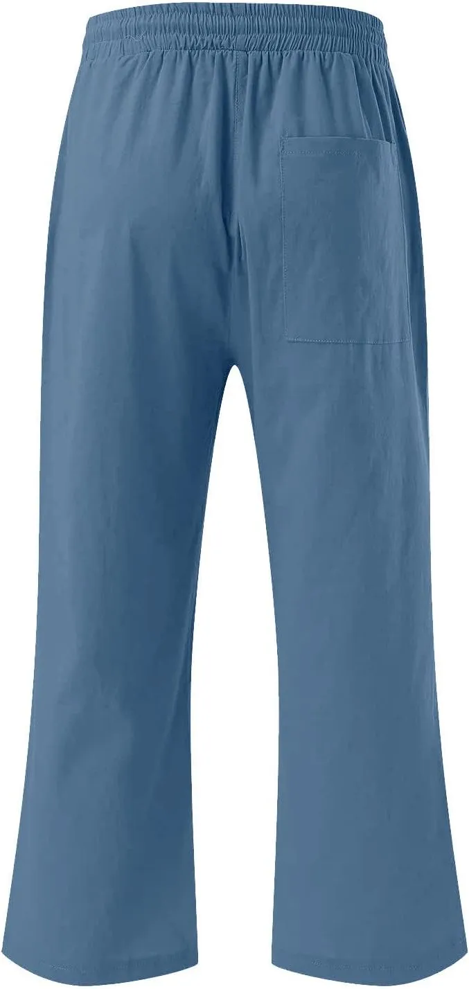 SMIDOW Capri Pants for Women Casual 2025 Summer Drawstring Elastic High Waist Linen Pant Straight Wide Leg Cropped Trouser