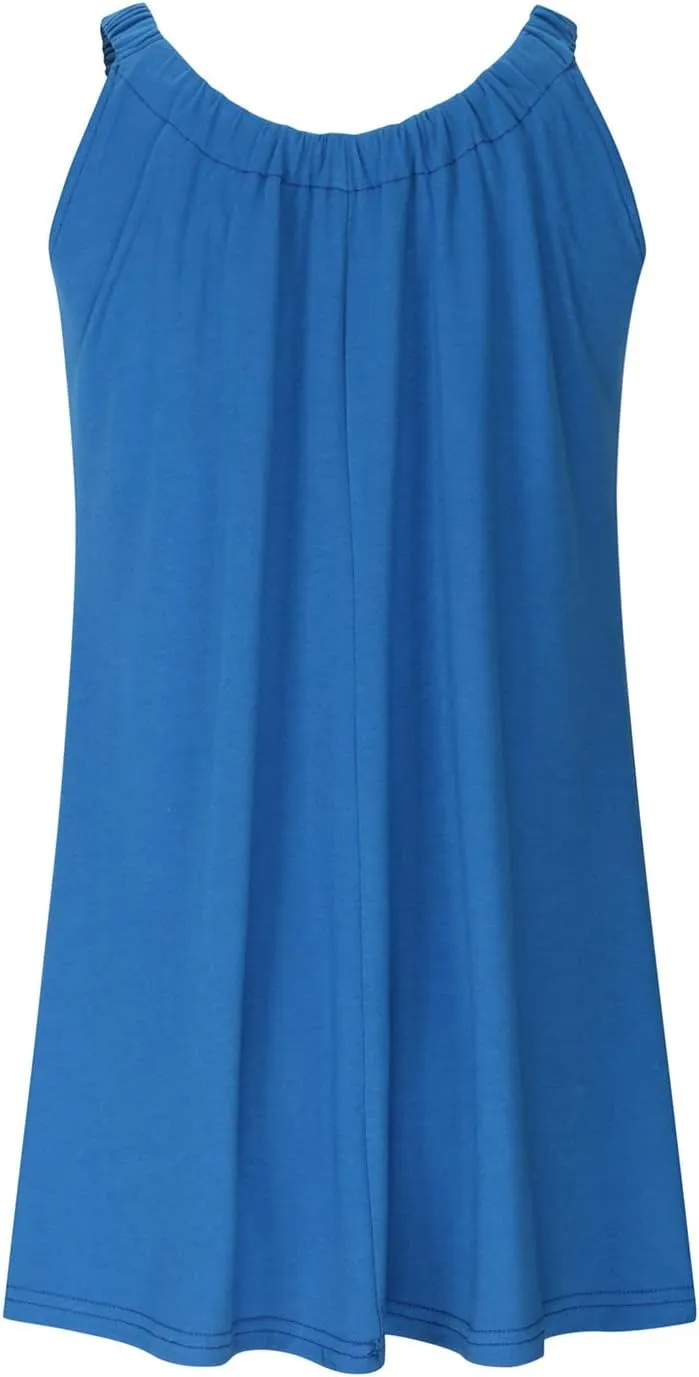 SMIDOW Summer Dresses for Women 2023 Casual Beach Sleeveless Pleated Flowy Sundress Sexy Beach Cover Up Plain Mini Tank Dress