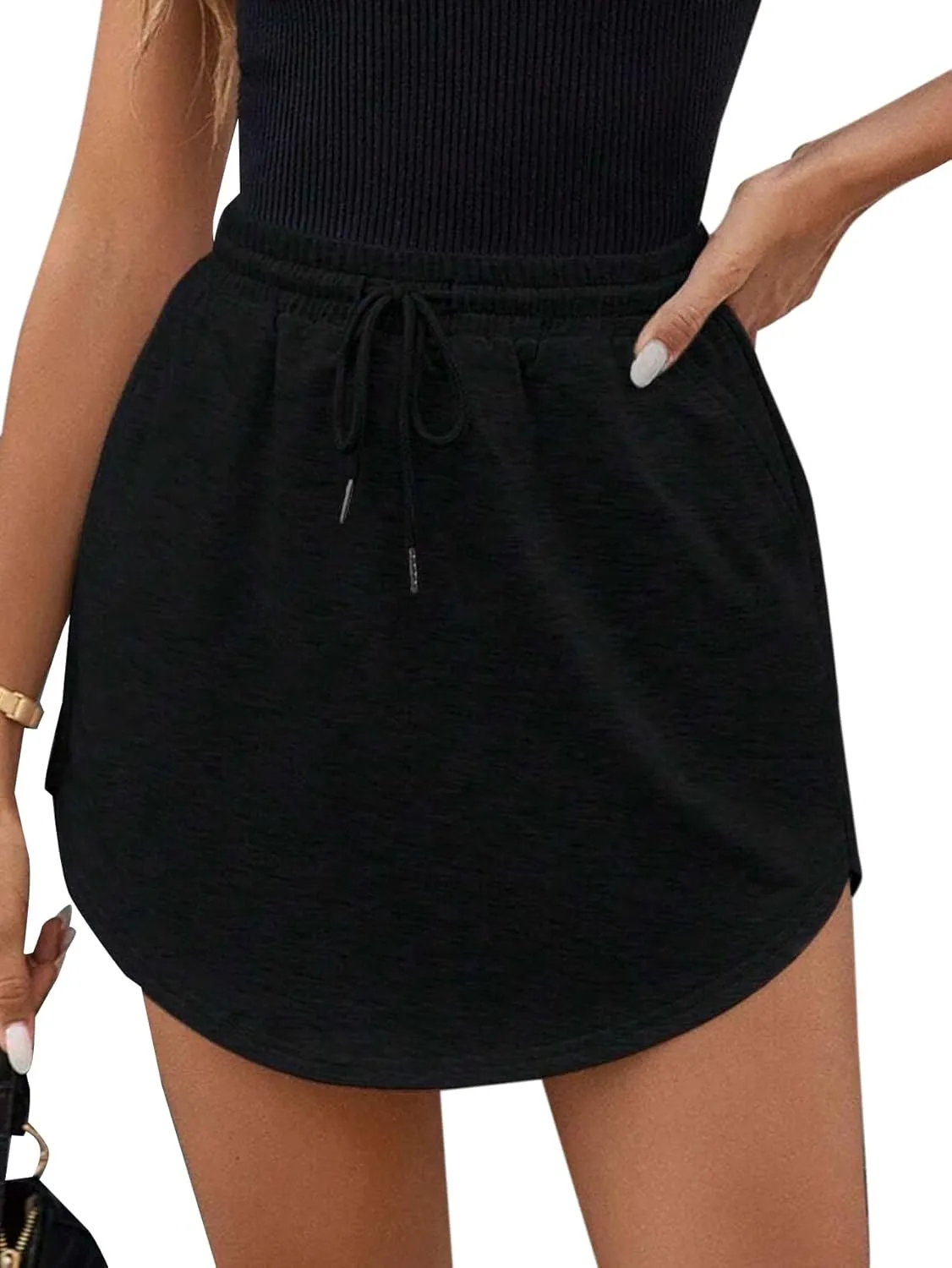 SOFIA'S CHOICE Women's Drawstring Sweat Skirt High Waist Mini Skirts Skorts with Pockets