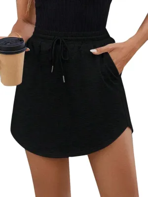 SOFIA'S CHOICE Women's Drawstring Sweat Skirt High Waist Mini Skirts Skorts with Pockets