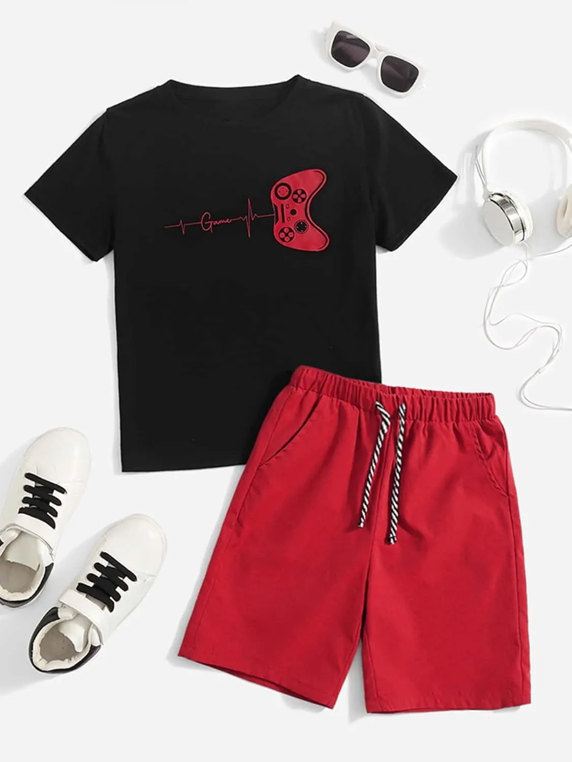 SOLY HUX Boy's Letter Graphic Short Sleeve Tee Shirt and Drawstring Waist Shorts Set 2 Piece Outfit