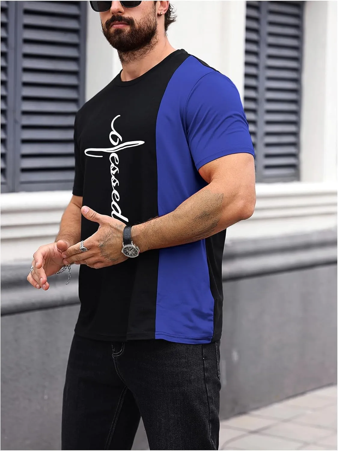 SOLY HUX Men's Color Block Letter Graphic Tops Short Sleeve T Shirt Summer Tee Top