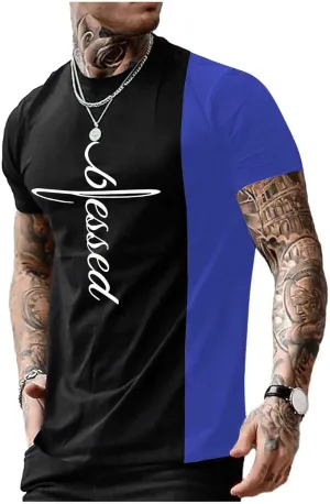 SOLY HUX Men's Color Block Letter Graphic Tops Short Sleeve T Shirt Summer Tee Top
