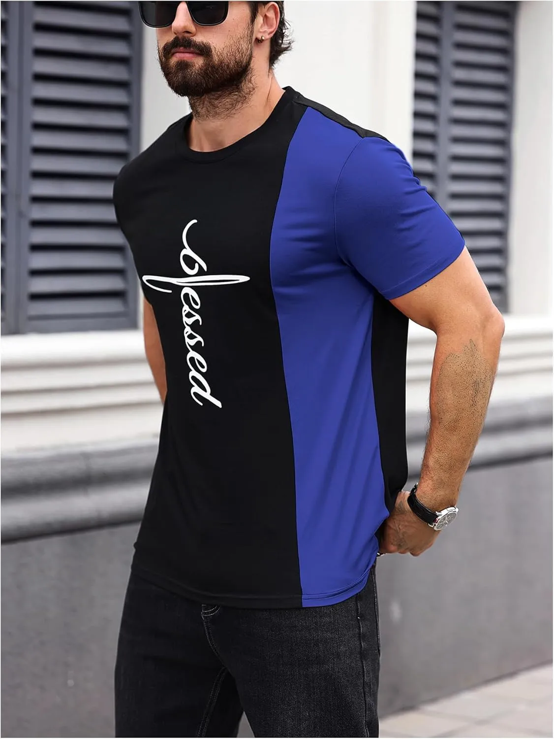 SOLY HUX Men's Color Block Letter Graphic Tops Short Sleeve T Shirt Summer Tee Top