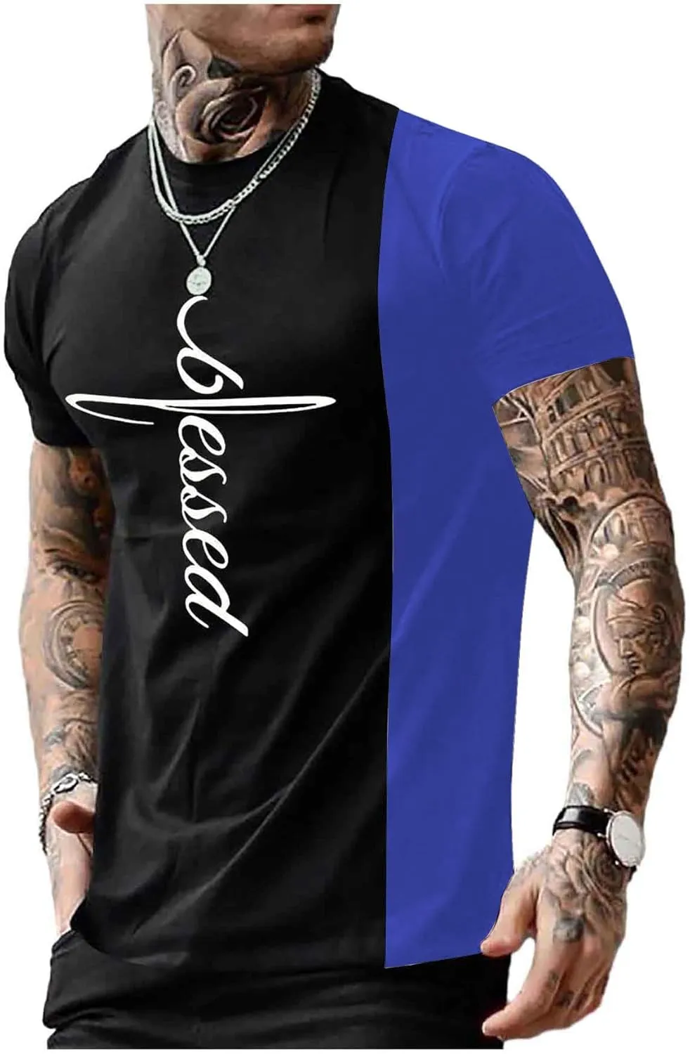 SOLY HUX Men's Color Block Letter Graphic Tops Short Sleeve T Shirt Summer Tee Top