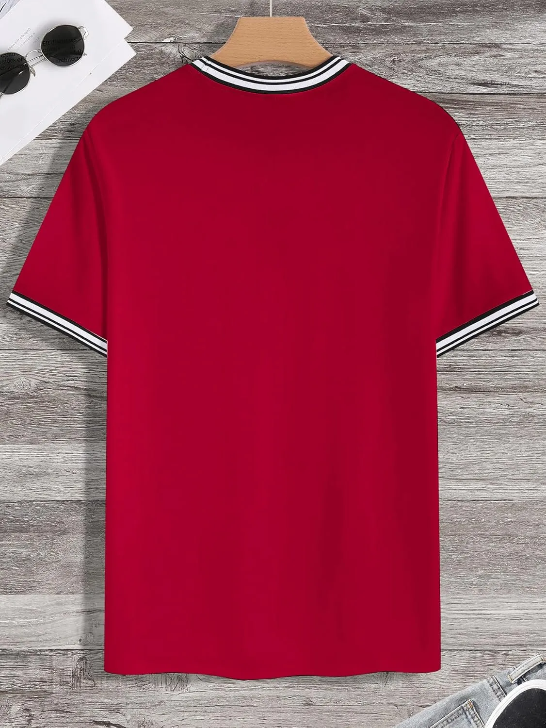 SOLY HUX Men's Crown Letter Print Striped Trim Tee Tops Short Sleeve Crew Neck Summer T Shirt