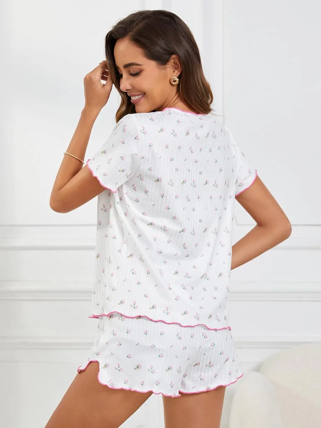 SOLY HUX Pajama Set for Women Cute Print Short Sleeve Tee and Shorts Lounge Sleepwear