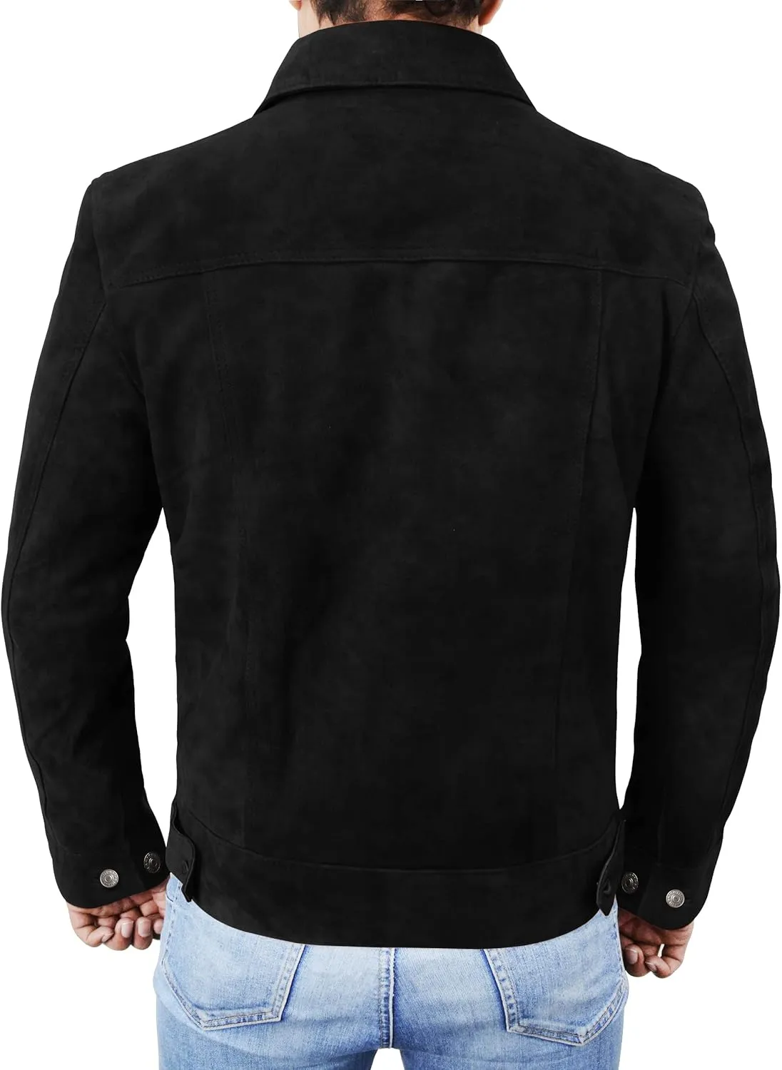 SpazeUp Mens Logan Trucker Jacket Brown Suede Leather Western Cowboy Coat - Premium Suede Leather Casual Outerwear