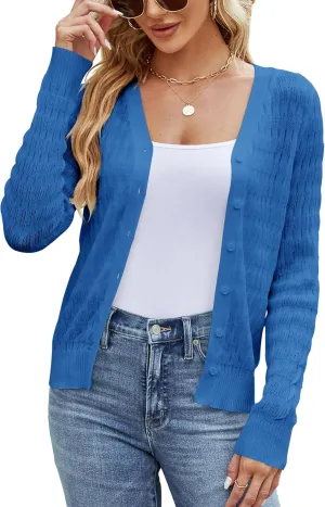 SPR&JOY Women's Long Sleeve Cropped Cardigan Sweater V Neck Elegant Shrugs for Women
