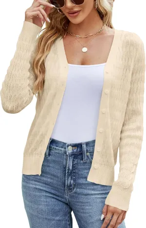 SPR&JOY Women's Long Sleeve Cropped Cardigan Sweater V Neck Elegant Shrugs for Women