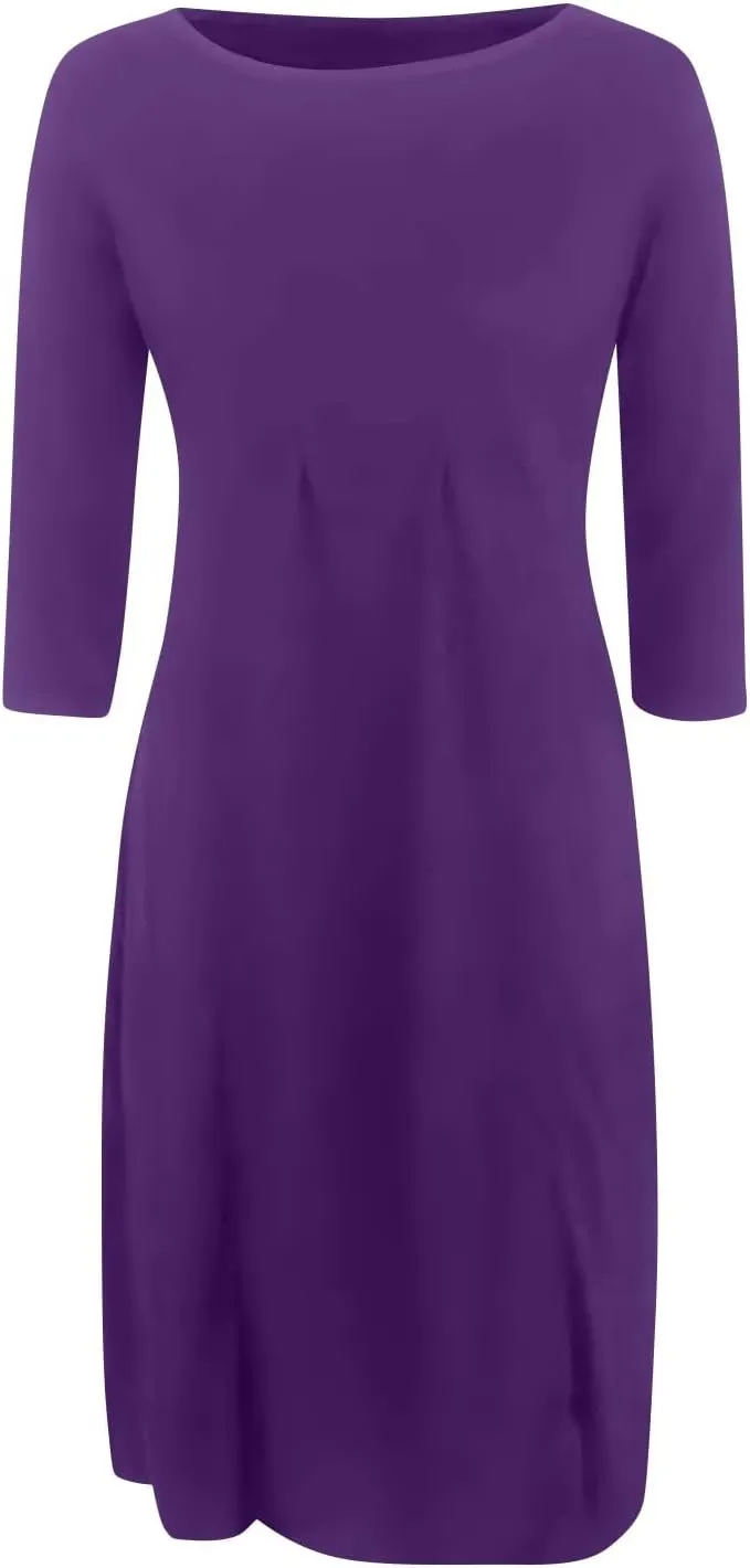 Spring Dresses for Women 2025 Round Neck 3/4 Sleeve A Line Dresses Business Casual Modest Midi Dresses with Pockets
