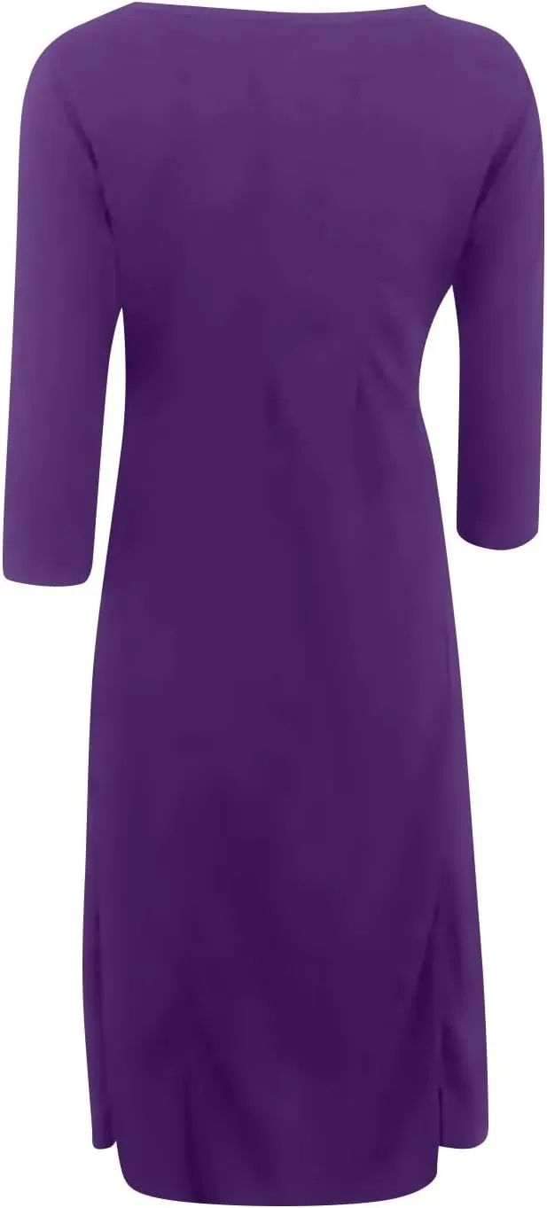 Spring Dresses for Women 2025 Round Neck 3/4 Sleeve A Line Dresses Business Casual Modest Midi Dresses with Pockets