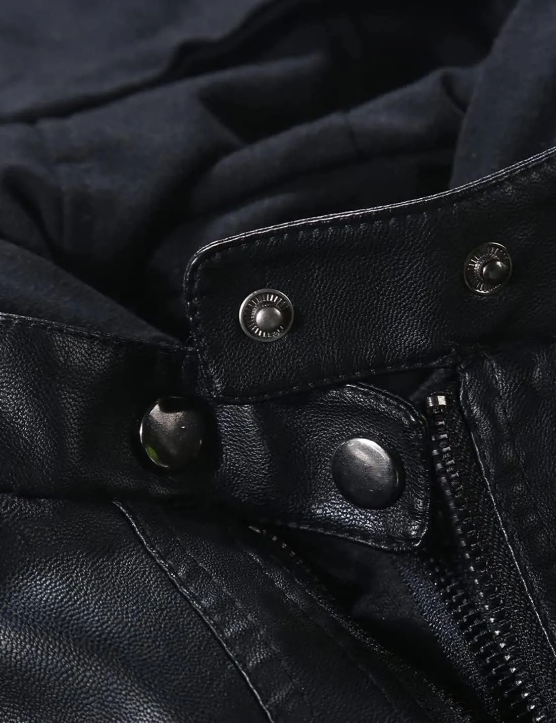 Springrain Women's Faux Leather Jacket Moto Biker Coat with Detachable Hood Motorcycle Jacket