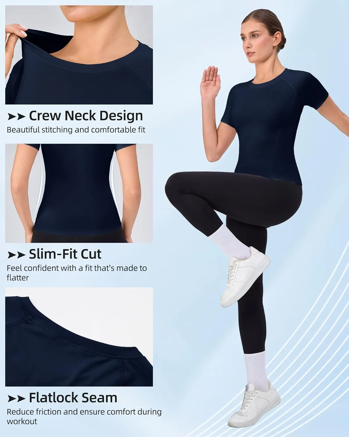 SPVISE Women's Compression Shirt Short Sleeve Workout Tops Athletic Baselayer Dry Fit Running Yoga Gym Basic T-Shirt Crewneck