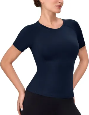 SPVISE Women's Compression Shirt Short Sleeve Workout Tops Athletic Baselayer Dry Fit Running Yoga Gym Basic T-Shirt Crewneck