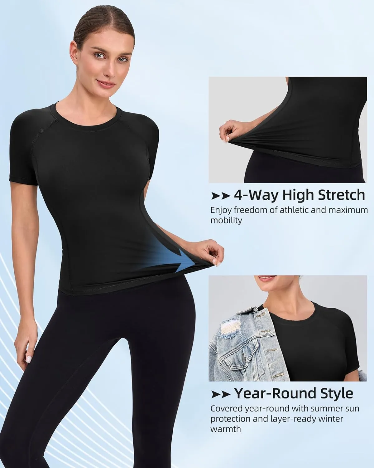 SPVISE Women's Compression Shirt Short Sleeve Workout Tops Athletic Baselayer Dry Fit Running Yoga Gym Basic T-Shirt Crewneck