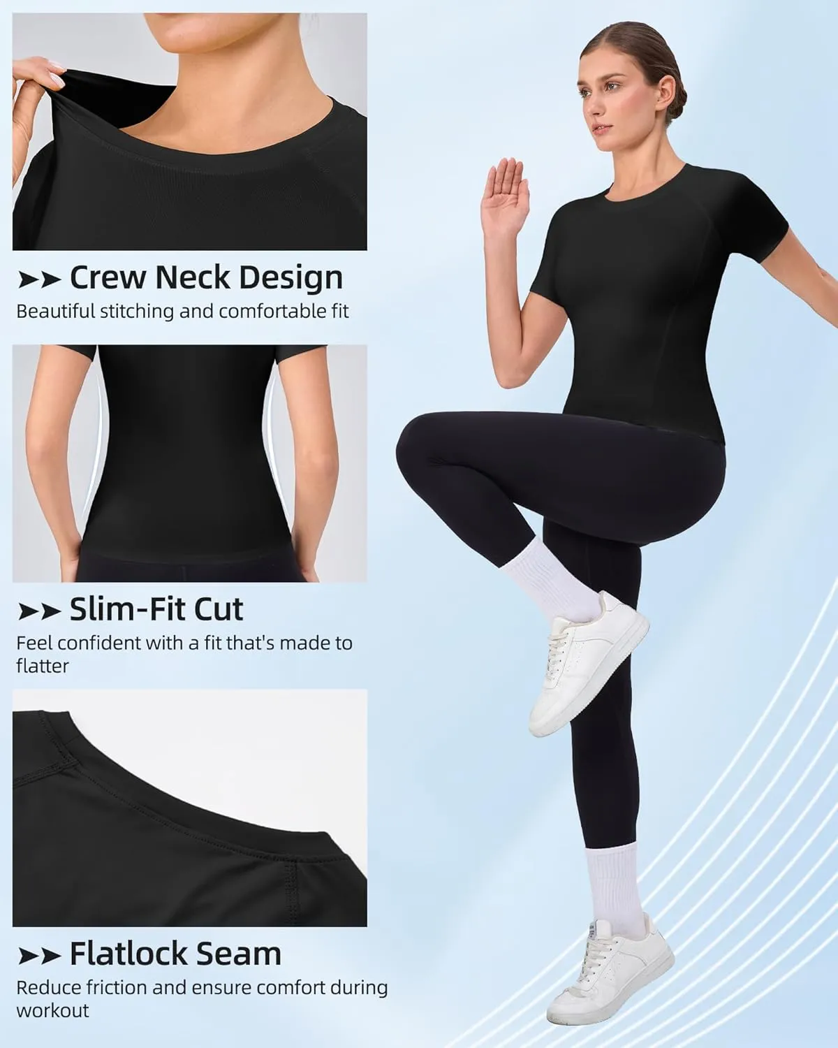 SPVISE Women's Compression Shirt Short Sleeve Workout Tops Athletic Baselayer Dry Fit Running Yoga Gym Basic T-Shirt Crewneck
