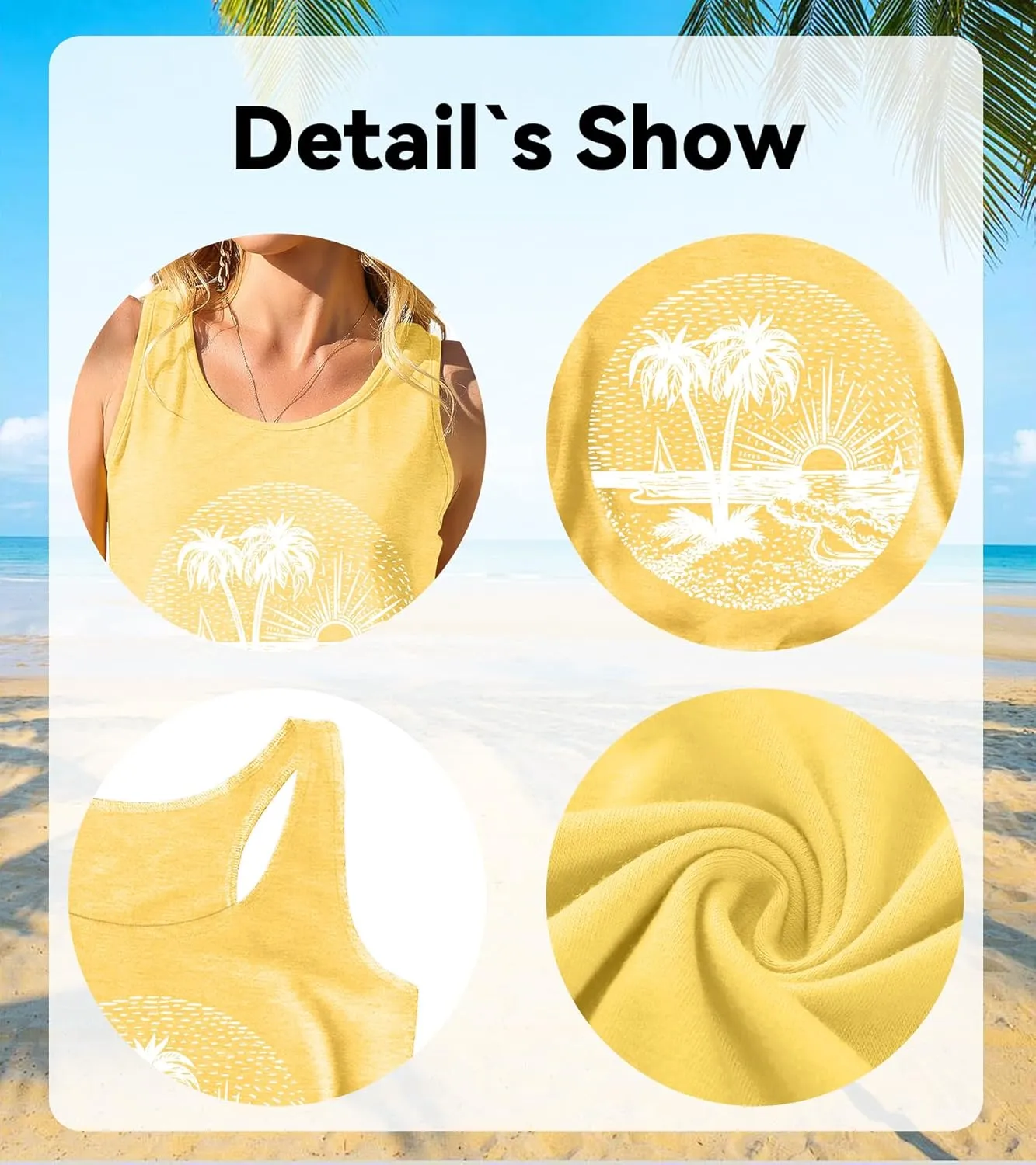 Summer Beach Tank Tops for Women Retro Sunshine Coconut Tree Graphic Sleeveless Tee Hawaiian Family Vacation Tops