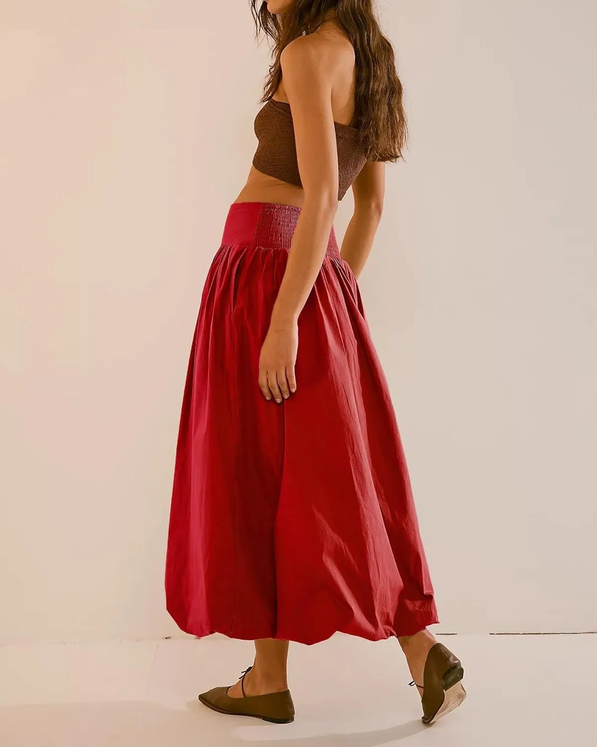 Summer Bubble Y2k Maxi Skirt for Women Casual Trendy Long Skirt Elastic Waist A Line Ruffle Maxi Skirt