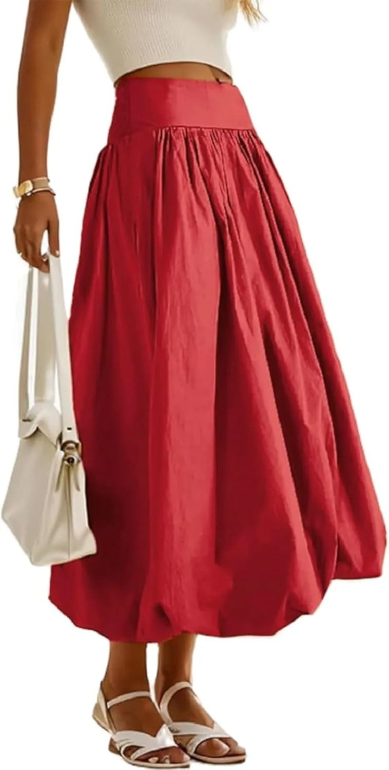 Summer Bubble Y2k Maxi Skirt for Women Casual Trendy Long Skirt Elastic Waist A Line Ruffle Maxi Skirt