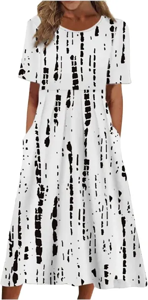 Summer Dresses for Women 2024 Boho Floral Dress Short Sleeve Flowy A Line Swing Midi Dresses Cruise Beach Vacation Sundresses