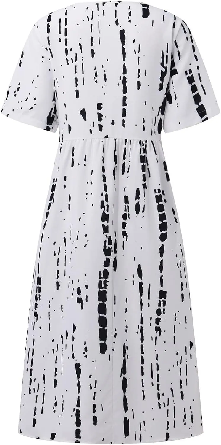 Summer Dresses for Women 2024 Boho Floral Dress Short Sleeve Flowy A Line Swing Midi Dresses Cruise Beach Vacation Sundresses
