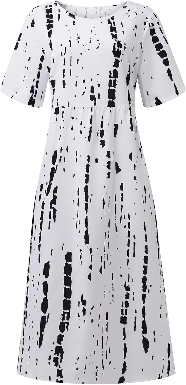 Summer Dresses for Women 2024 Boho Floral Dress Short Sleeve Flowy A Line Swing Midi Dresses Cruise Beach Vacation Sundresses