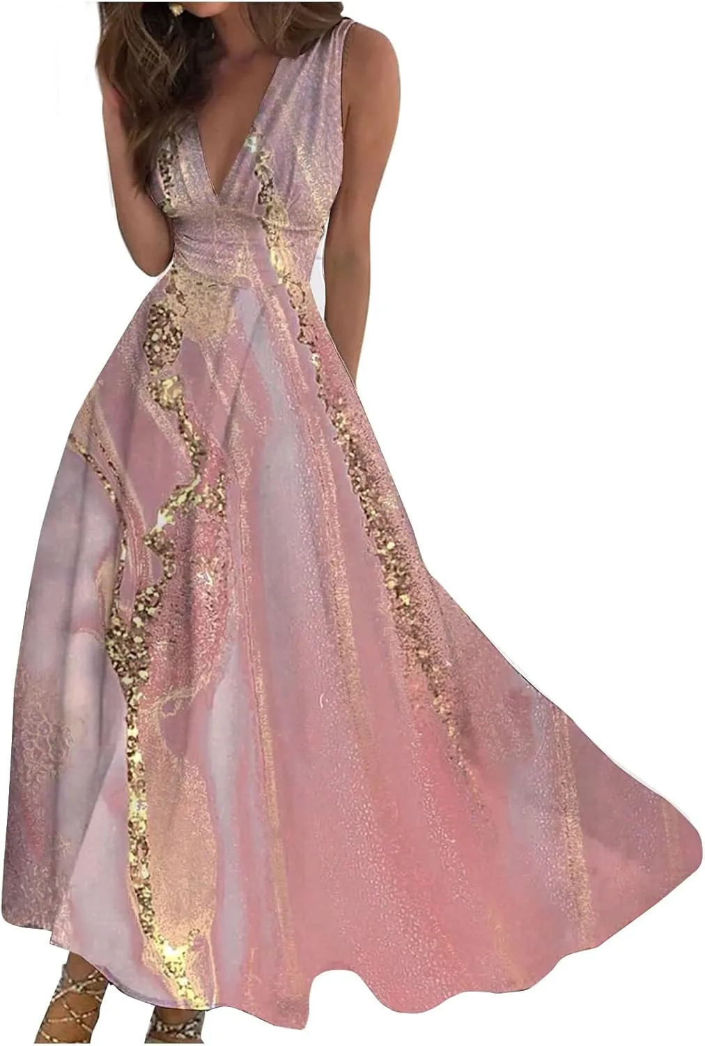 Summer Dresses for Women 2024 Womens Summer Wrap Maxi Dress Casual Boho Floral V Neck Sleeveless Beach Long Dresses