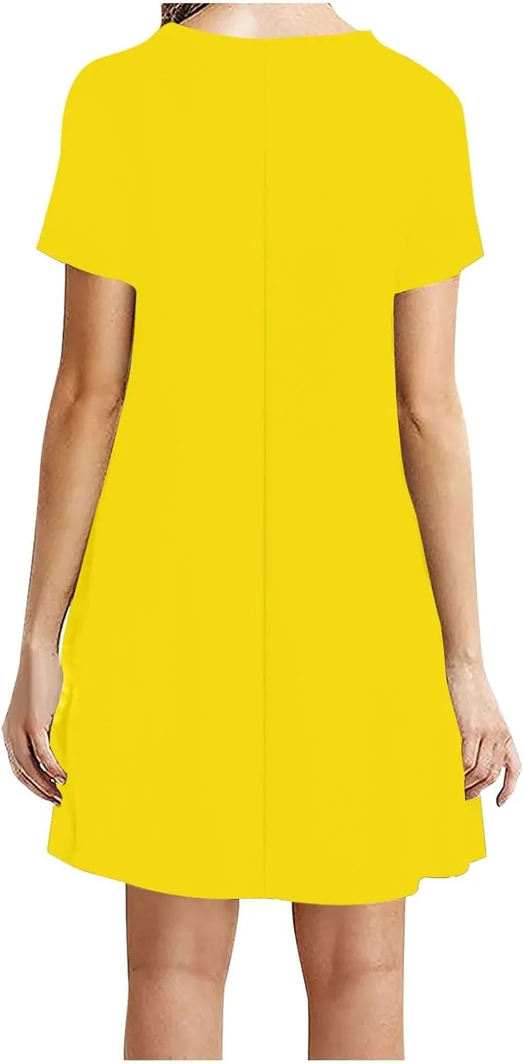 Summer Dresses for Women 2025,Women's Beach Casual Loose Tshirt Dresses Solid Color Short Sleeve Round Neck Sundress