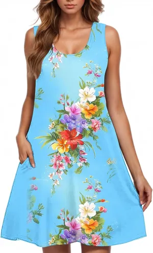 Summer Dresses for Women Sleeveless Floral Beach Dress V Neck Ruffle Dress Holiday Dresses for Women