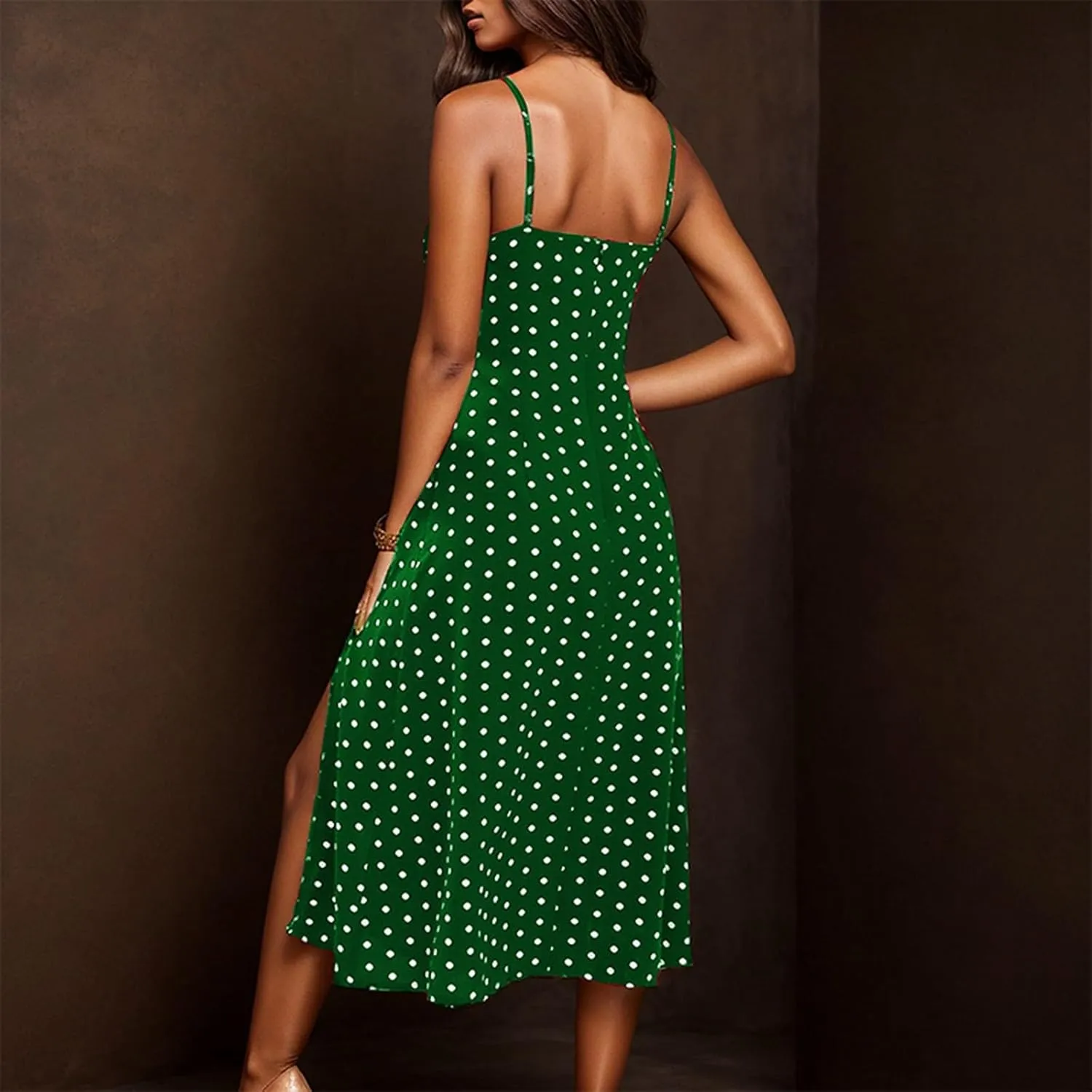 Summer Dresses for Women Spaghetti Strap Polka Dot Midi Dress 2025 Trendy Sexy Sleeveless Slit Beach Boho Sundresses