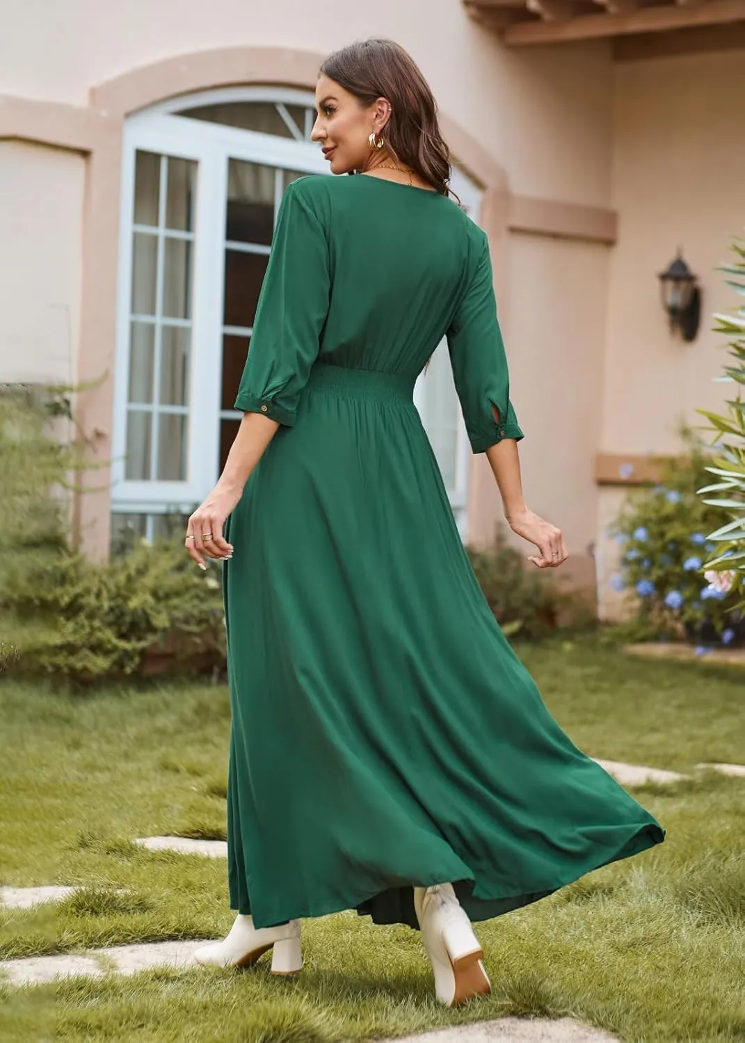 Summer Floral Print Maxi Dress Women Button Up Split Long Flowy Bohemian Beach Party Dresses