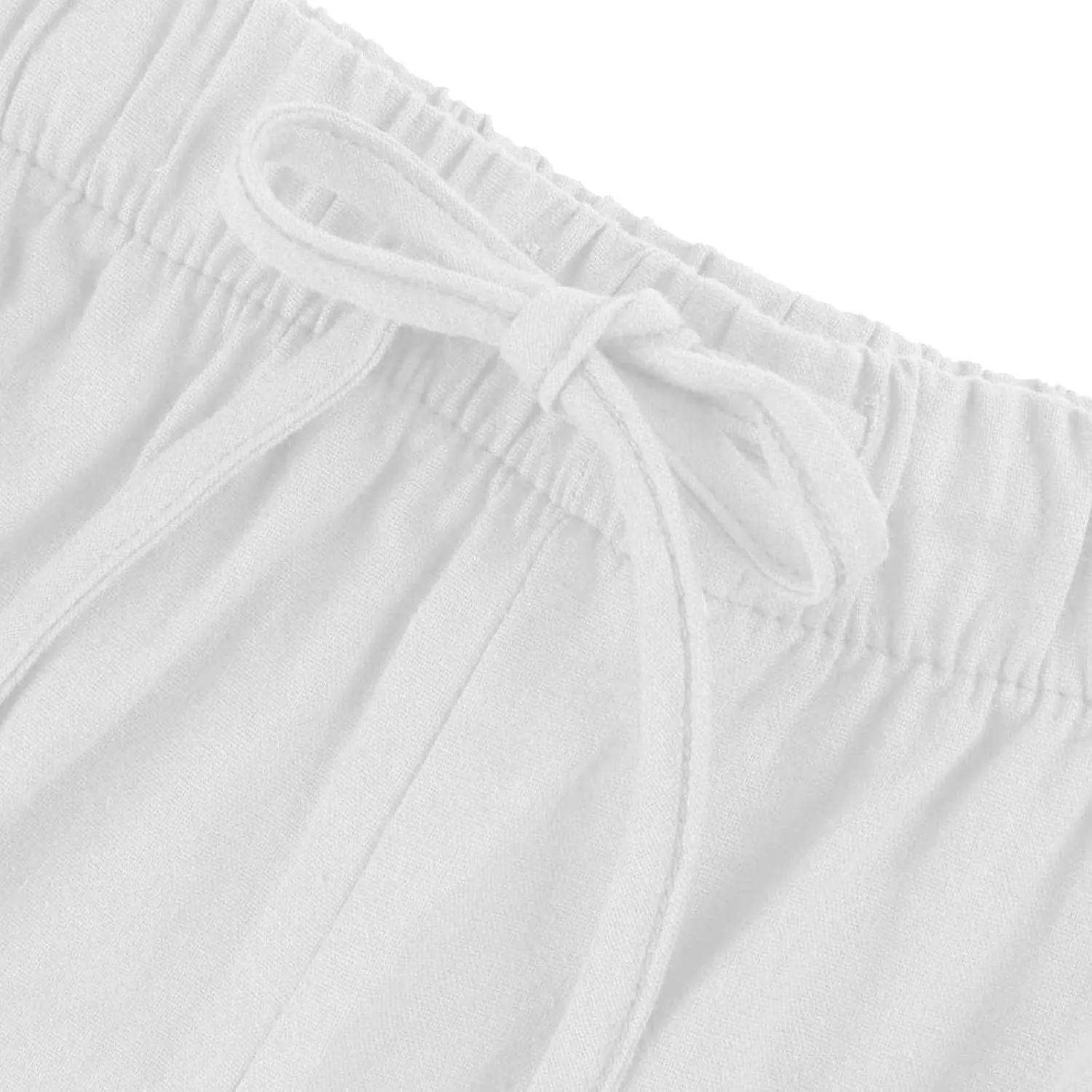 Summer Linen Pants Women Casual Drawstring Elastic Waist Palazzo Pants Flowy Boho Wide Leg Beach Trousers with Pockets