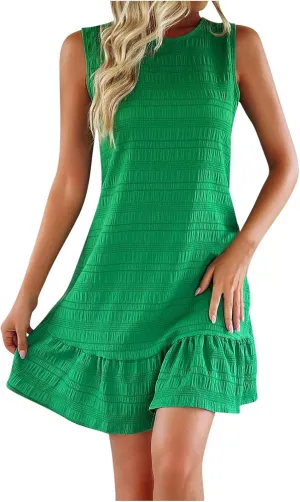 Summer Sleeveless Casual Smock Dresses for Women Ruffle Hem Tunic Shift Mini Tank Dress 2025 Fashion Travel Wear
