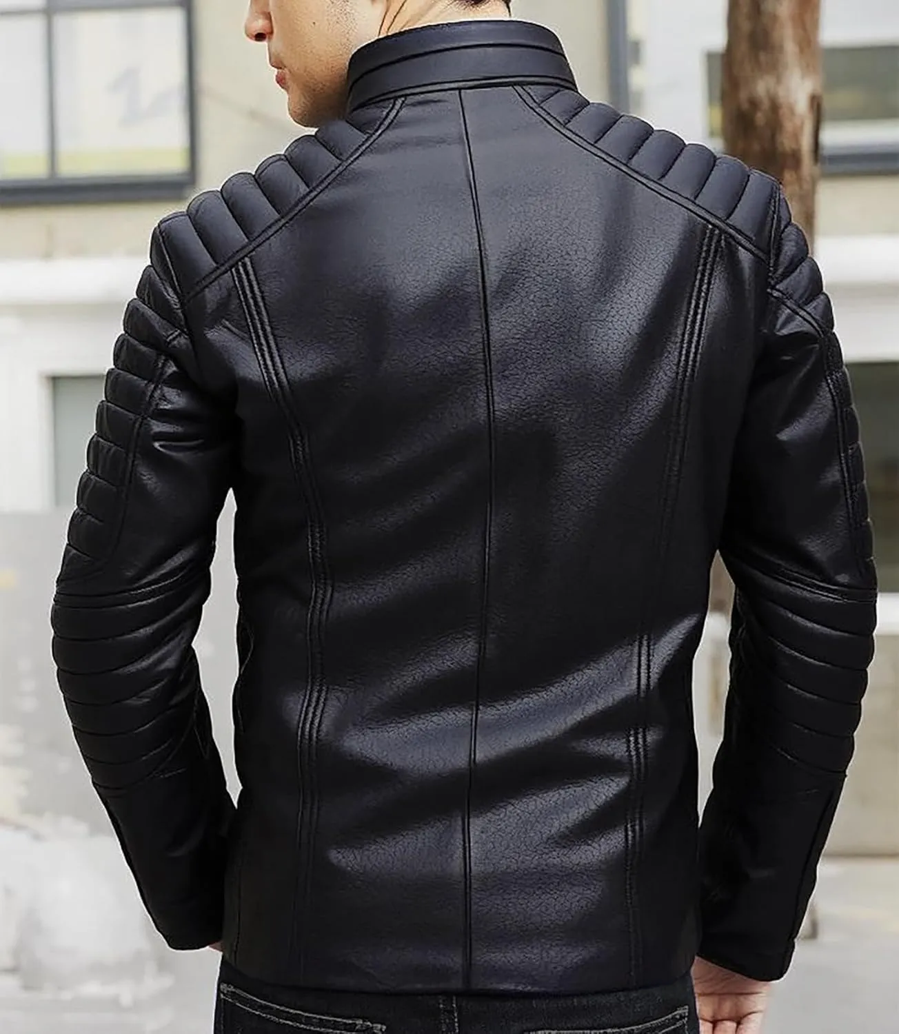Superhero Tom Welling Costume S Logo Black Quilted Biker Leather Jacket