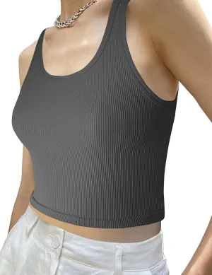 tagunop Women's Sleeveless Tank Tops Scoop Neck Basic Cami Tee Shirts Casual Ribbed Slim Fitted Top