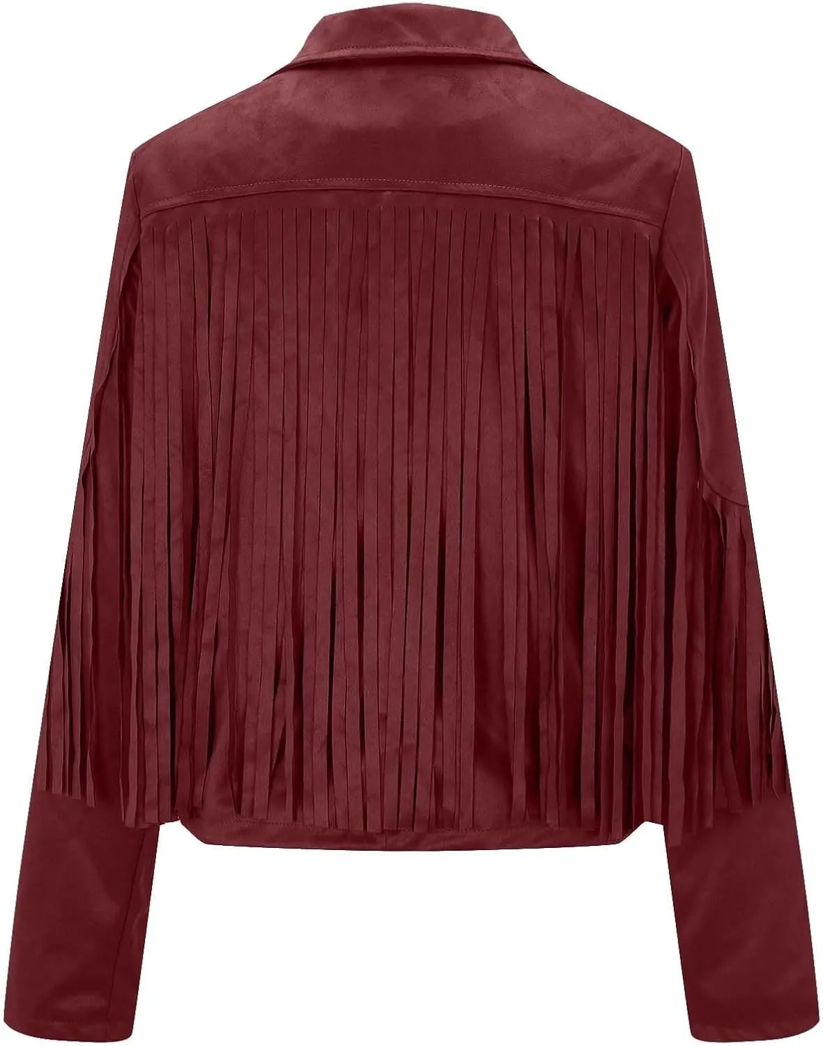 TANGNADE Casual Faux Leather Jacket Women Motorcycle Jacket Long Sleeve Lapel Fringe Cropped Jacket Tassel Suede Coat