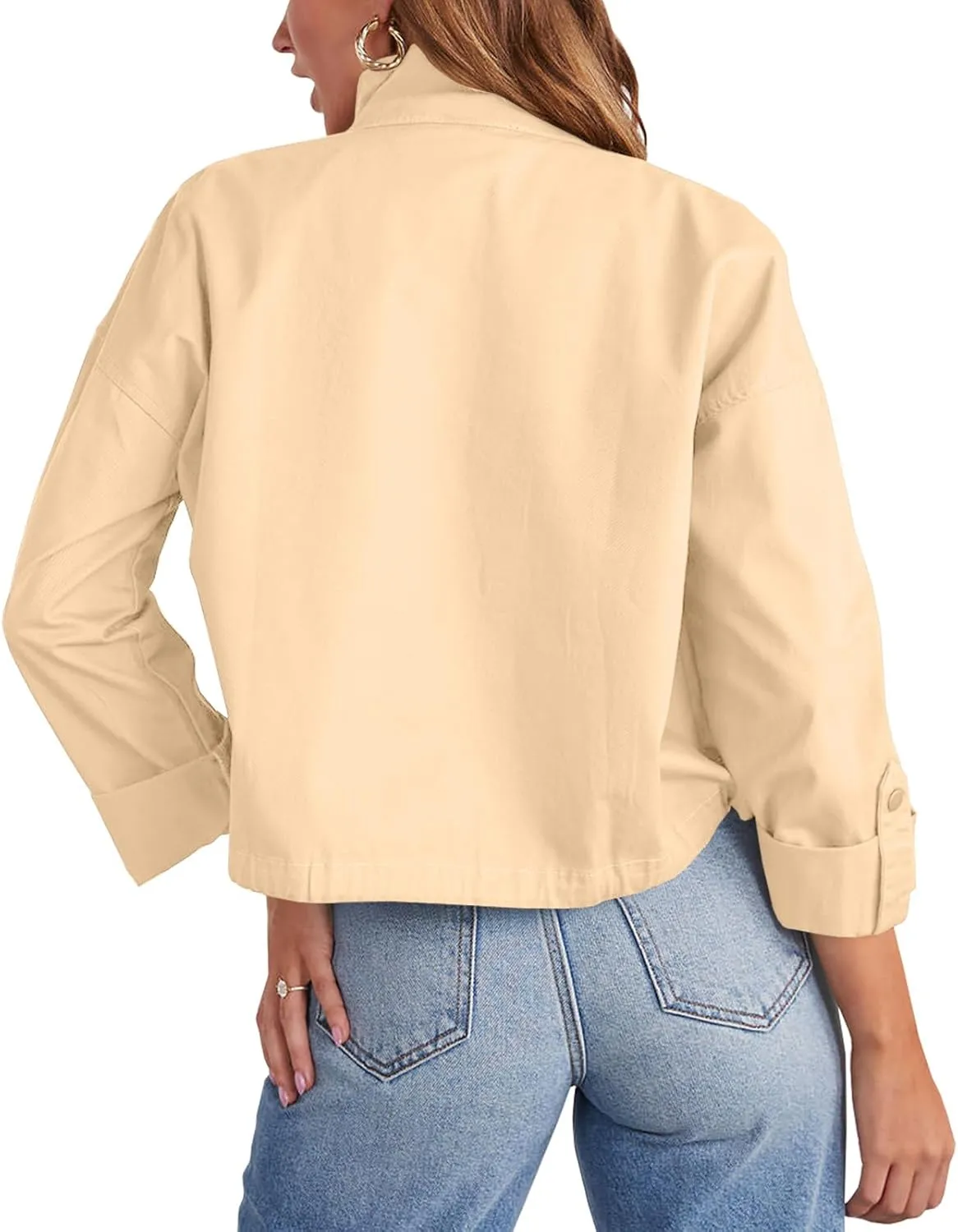 Tankaneo Women Casual Cropped Jackets Zip Up Lightweight Military Safari Short Utility Coat with Pockets