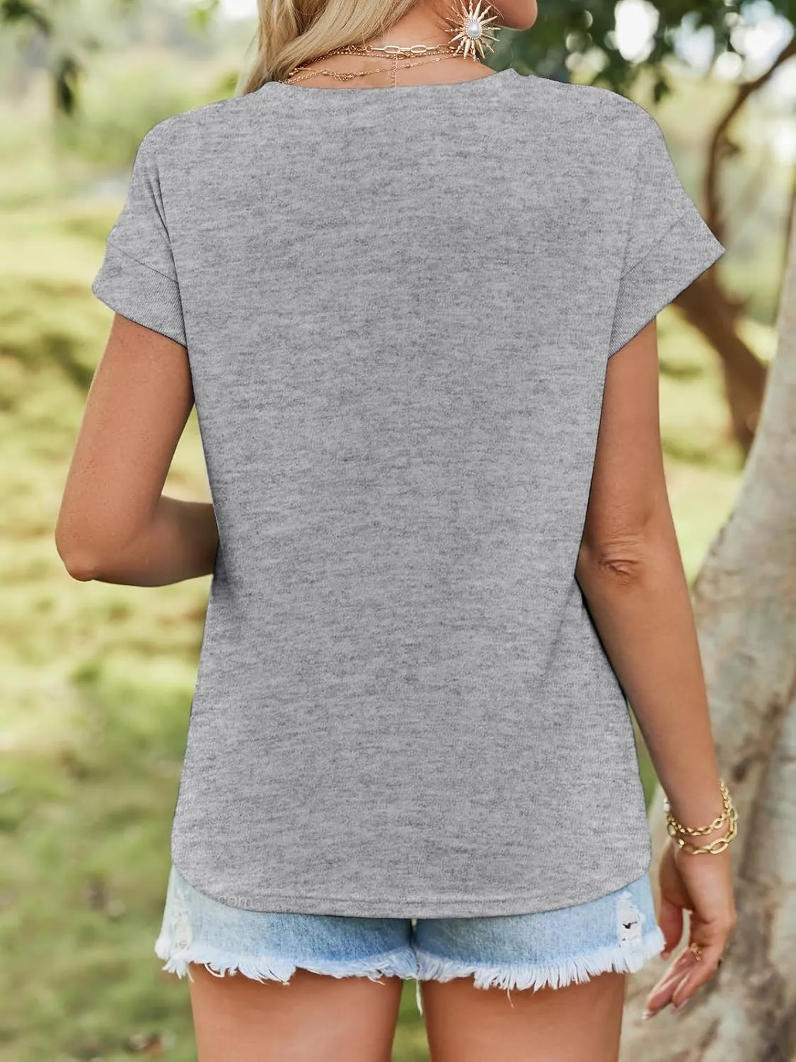 Tankaneo Womens Summer Cap Sleeve Tank Top Crew Neck Solid Casual Loose Fit Basic Tee Shirt
