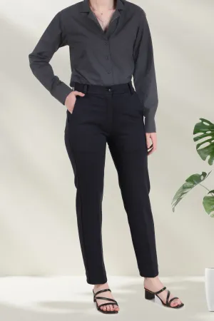 Tapered Fit Stretch Pants (High Rise), Black