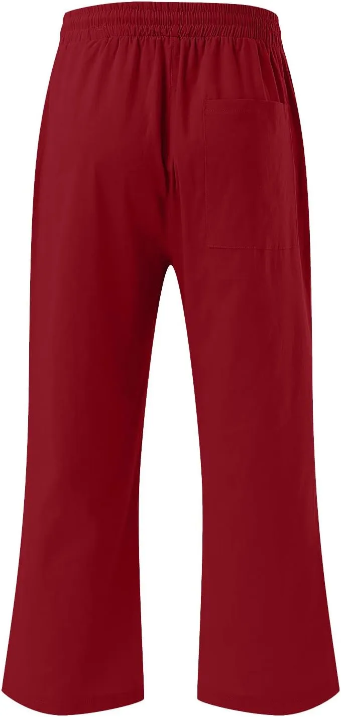 TARIENDY Capri Pants for Women Casual Summer Comfy Capris Drawstring Elastic High Waisted Pants Wide Leg Cropped Trouser