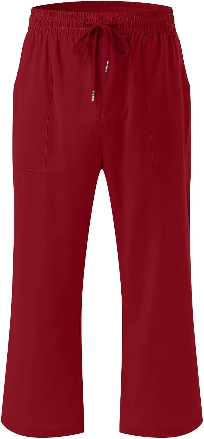 TARIENDY Capri Pants for Women Casual Summer Comfy Capris Drawstring Elastic High Waisted Pants Wide Leg Cropped Trouser