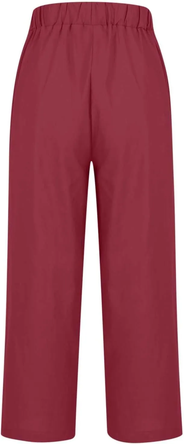 TARIENDY Cotton Linen Pants for Women Loose Fit Summer Casual Trousers Trendy Plus Size Wide Leg Beach Vacation Outfits