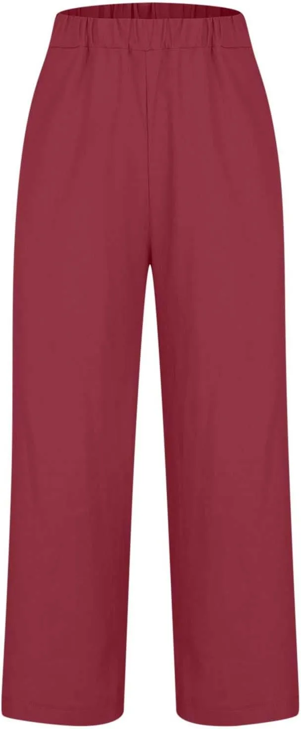 TARIENDY Cotton Linen Pants for Women Loose Fit Summer Casual Trousers Trendy Plus Size Wide Leg Beach Vacation Outfits