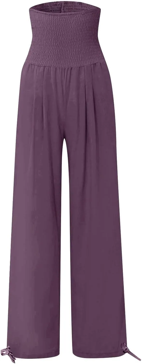 TARIENDY Palazzo Pants for Women Casual Summer High Waisted Wide Leg Trousers Loose Comfy Lounge Beach Pant with Pockets