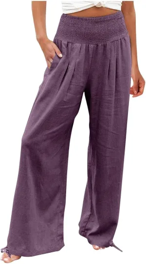 TARIENDY Palazzo Pants for Women Casual Summer High Waisted Wide Leg Trousers Loose Comfy Lounge Beach Pant with Pockets